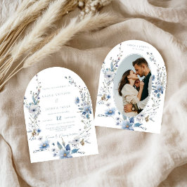 Dusty Blue Floral Spring grüne Hochzeit Einladung