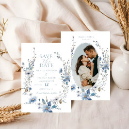 Dusty Blue Floral Spring grüne Hochzeit Save The Date