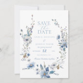 Dusty Blue Floral Spring grüne Hochzeit Save The Date (Vorderseite)