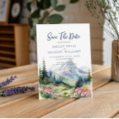 Dusty Blue Floral Spring Mountains Hochzeit Save The Date