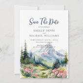Dusty Blue Floral Spring Mountains Hochzeit Save The Date (Vorderseite)