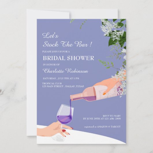 Dusty Blue Floral Stock das Bar Brautparty Einladung (Vorderseite)