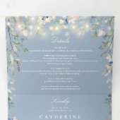 Dusty Blue Floral String Lights Foto Wedding Dreifach Gefaltete Einladung (Innen Erste Seite)