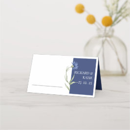 Dusty blue floral Stylish QR Code Wedding Platzkarte