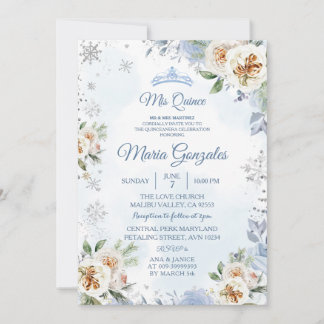 Dusty Blue & Floral Sweet 15. Geburtstag Einladung