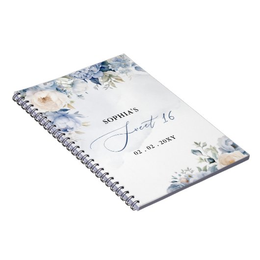Dusty Blue Floral Sweet 16 Gästebuch Notizblock (Rechte Seite)