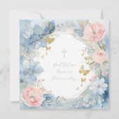 Dusty Blue Floral Taufe Einladung (Rückseite)