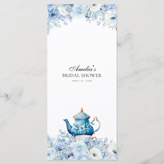 Dusty Blue Floral Tee Party Menu Menükarte (Rückseite)