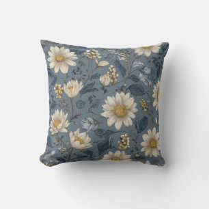 Dusty Blue Floral Throw Kissen