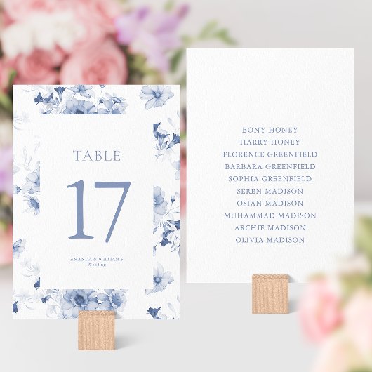 Dusty Blue Floral Tischnummer Card