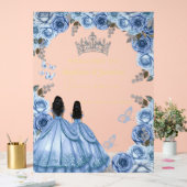 Dusty Blue Floral Twin Quinceañera Begrüßungszeich Acrylschild (Hochzeit)