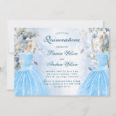 Dusty Blue Floral Twins Quinceañera Einladung (Vorderseite)