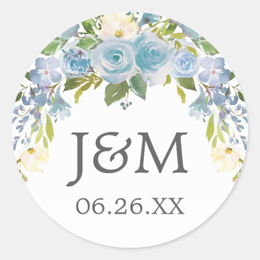Dusty Blue Floral Umschlag Aufklebers - Pflege Sti Runder Aufkleber (Vorderseite)