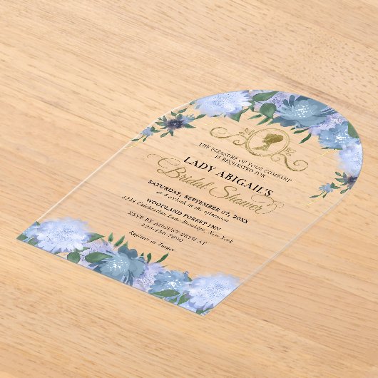 Dusty Blue Floral Viktorianisch Brautparty Arch Acryleinladungen (Ablage )