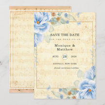 Dusty Blue Floral Vintag Musical Save the Date