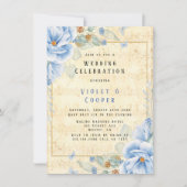 Dusty Blue Floral Vintag Musical Wedding Einladung (Vorderseite)