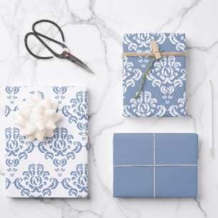 Dusty Blue Floral Vintag Seamless Damask Muster Geschenkpapier Set