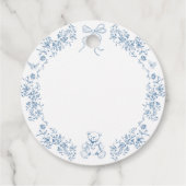 Dusty Blue Floral Vintag Teddy Bear Baby Dusche Geschenkanhänger (Rückseite)