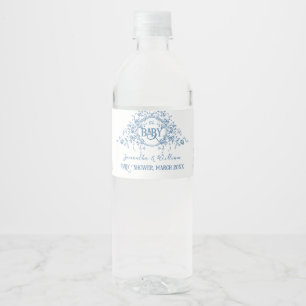 Dusty Blue Floral Vintag Teddy Bear Baby Dusche Wasserflaschenetikett
