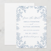 Dusty Blue Floral Vintage Hochzeit Save the Date (Vorne/Hinten)