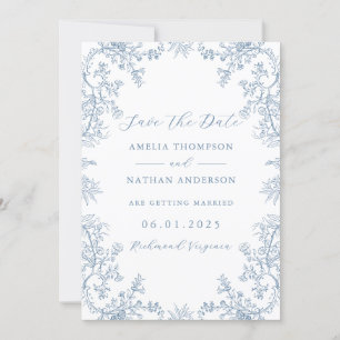 Dusty Blue Floral Vintage Hochzeit Save the Date