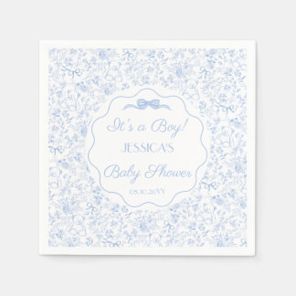 Dusty Blue Floral Vintage Teddy Bear Baby Shower Serviette