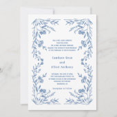 Dusty Blue Floral Vintage Wedding Einladung (Vorderseite)