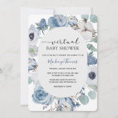 Dusty Blue Floral Virtual Baby Dusche Einladung (Vorderseite)