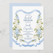 Dusty Blue Floral Wappen Brautparty Einladung (Vorne/Hinten)