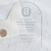 Dusty Blue Floral Wappen Monogram Wedding Elegant Acryleinladungen