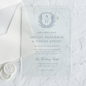 Dusty Blue Floral Wappen Monogram Wedding Elegant Acryleinladungen