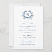 Dusty Blue Floral Wappen QR Code Wedding Foto Einladung (Vorderseite)