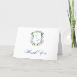Dusty Blue Floral Wappen Vielen Dank Dankeskarte