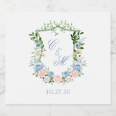 Dusty Blue Floral Wappen Wedding Bierflaschenetikett (Einzelnes Label)