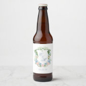 Dusty Blue Floral Wappen Wedding Bierflaschenetikett (Vorderseite)