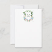 Dusty Blue Floral Wappen Wedding Dankeskarte (Vorderseite)