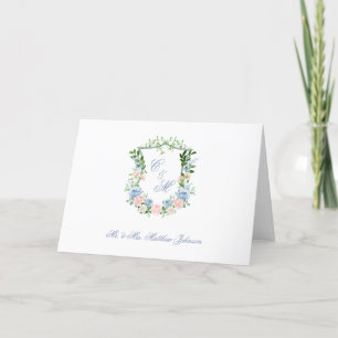Dusty Blue Floral Wappen Wedding Dankeskarte