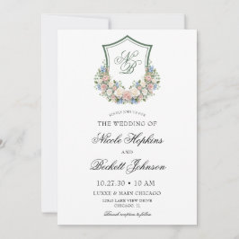 Dusty Blue Floral Wappen Wedding Einladung