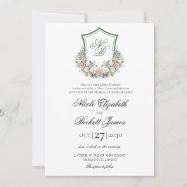 Dusty Blue Floral Wappen Wedding Einladung