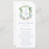 Dusty Blue Floral Wappen Wedding Programm (Vorne/Hinten)