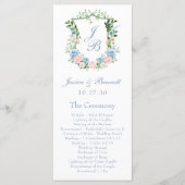 Dusty Blue Floral Wappen Wedding Programm (Vorderseite)