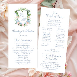 Dusty Blue Floral Wappen Wedding Programm