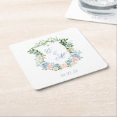 Dusty Blue Floral Wappen Wedding Rechteckiger Pappuntersetzer (angewinkelt)