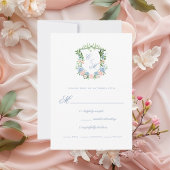 Dusty Blue Floral Wappen Wedding RSVP Karte
