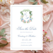 Dusty Blue Floral Wappen Wedding Save The Date