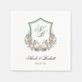 Dusty Blue Floral Wappen Wedding Serviette