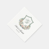 Dusty Blue Floral Wappen Wedding Serviette (Ecke)