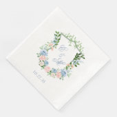 Dusty Blue Floral Wappen Wedding Serviette (Ecke)