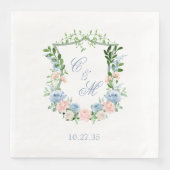 Dusty Blue Floral Wappen Wedding Serviette (Vorderseite)