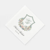 Dusty Blue Floral Wappen Wedding Serviette (Ecke)